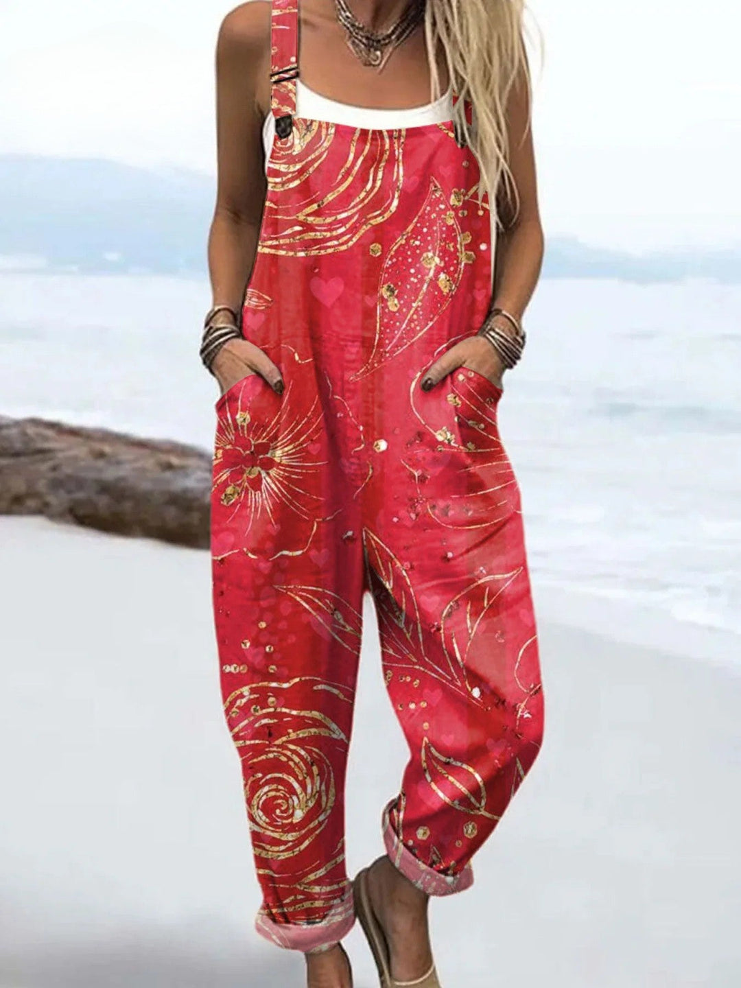 Hazel | Vintage Red Flowers Jumpsuit